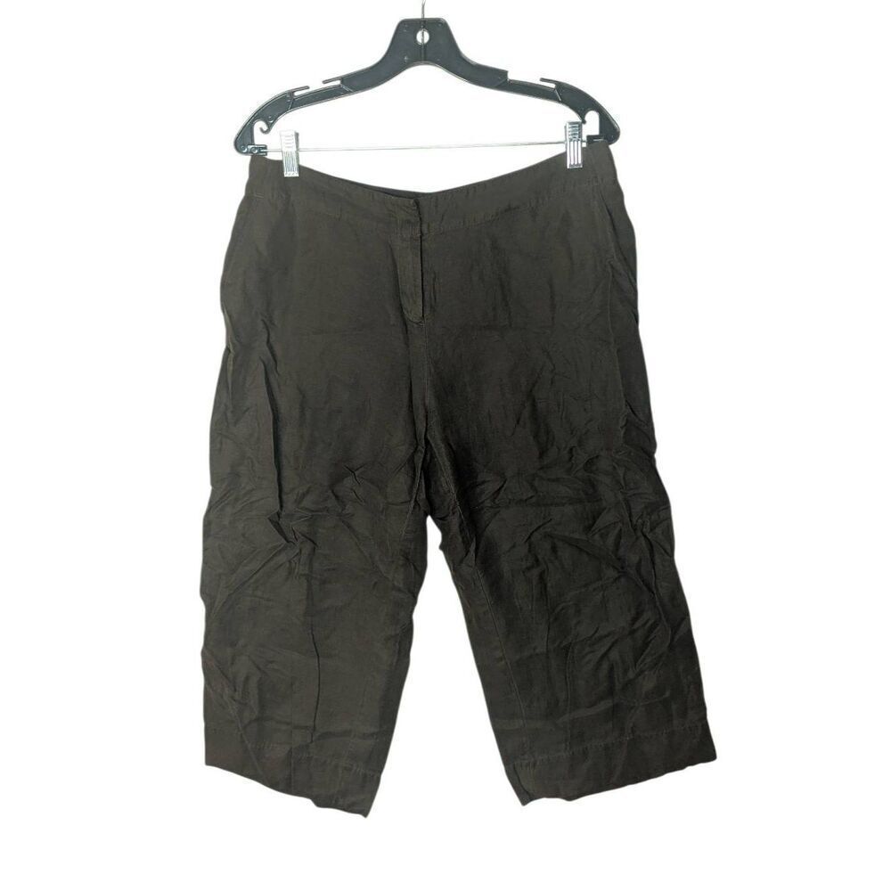 J. Jill Cropped Straight Leg Silk Linen Brown Pants 10